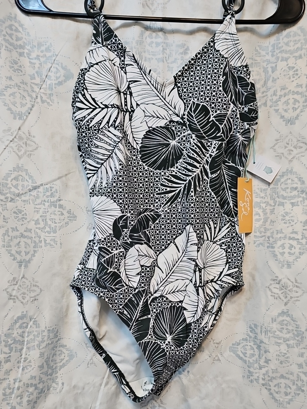 Green & White Tropical One-Piece Swimsuit